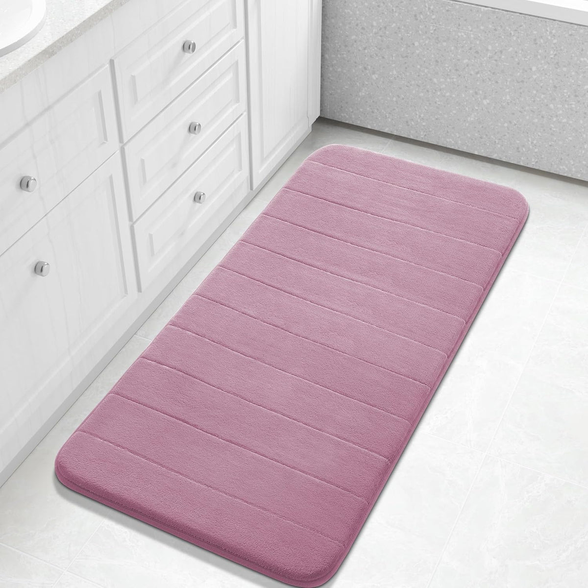 Yimobra Memory Foam Bath Mat, Super Soft Absorbent Bathroom Rug Non Slip, Quick Dry, Machine Washable Floor Carpet for Tub Shower, Home Decor Accessories, 24x17, Grey