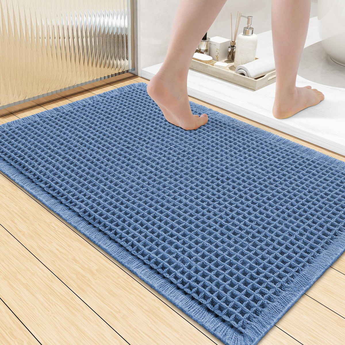 Smiry Waffle Bath Mat 30X20, Extra Soft Absorbent Bathroom Rugs, Brown