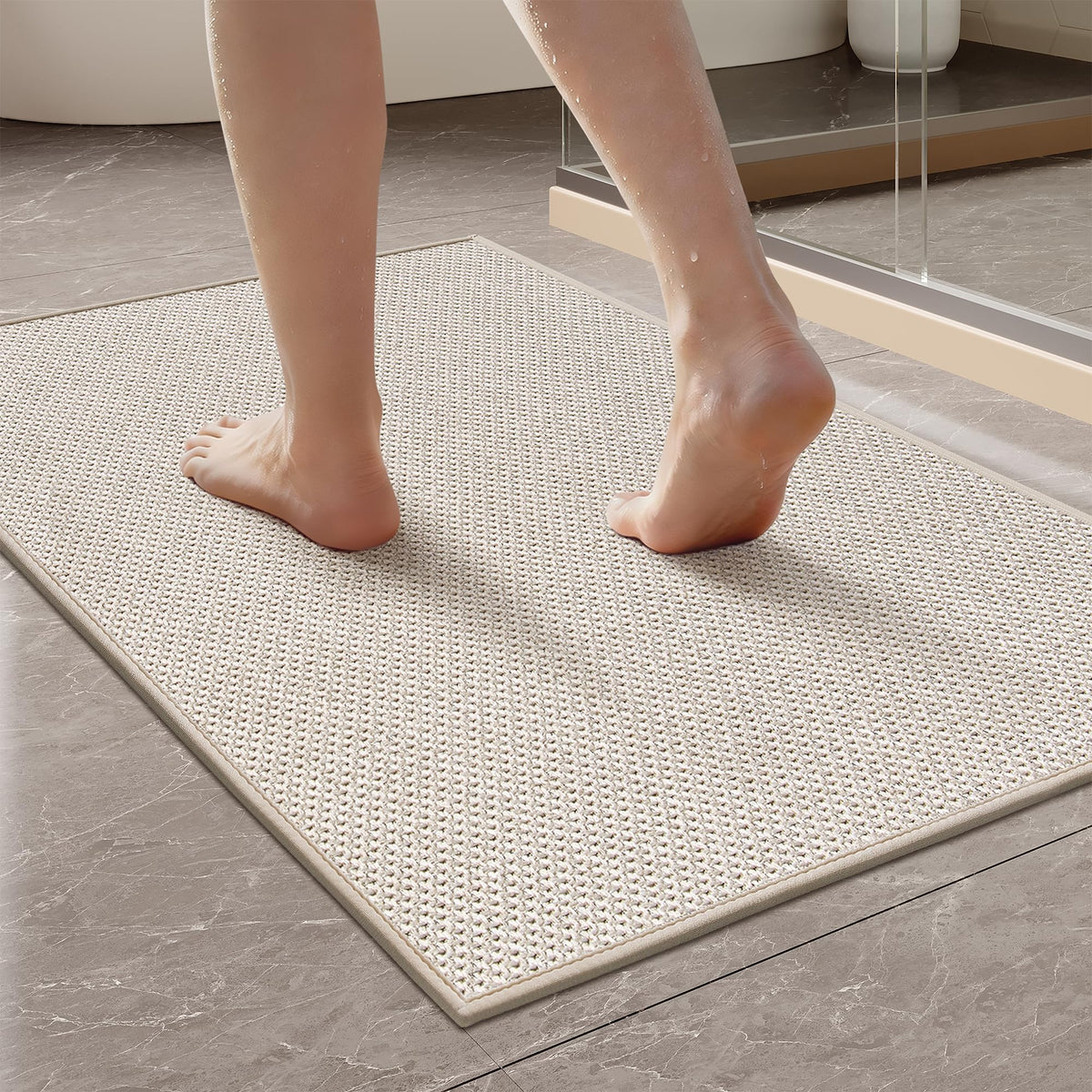 Mecko Bath Mat 16"x24",Ultra Thin Bathroom Rug fit Under Door Light Grey