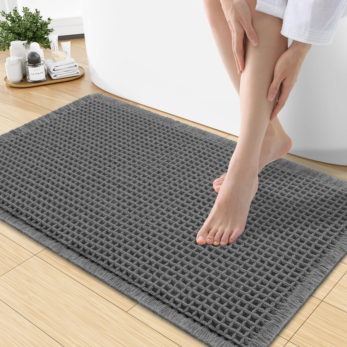 Smiry Waffle Bath Mat 30X20, Extra Soft Absorbent Bathroom Rugs, Brown