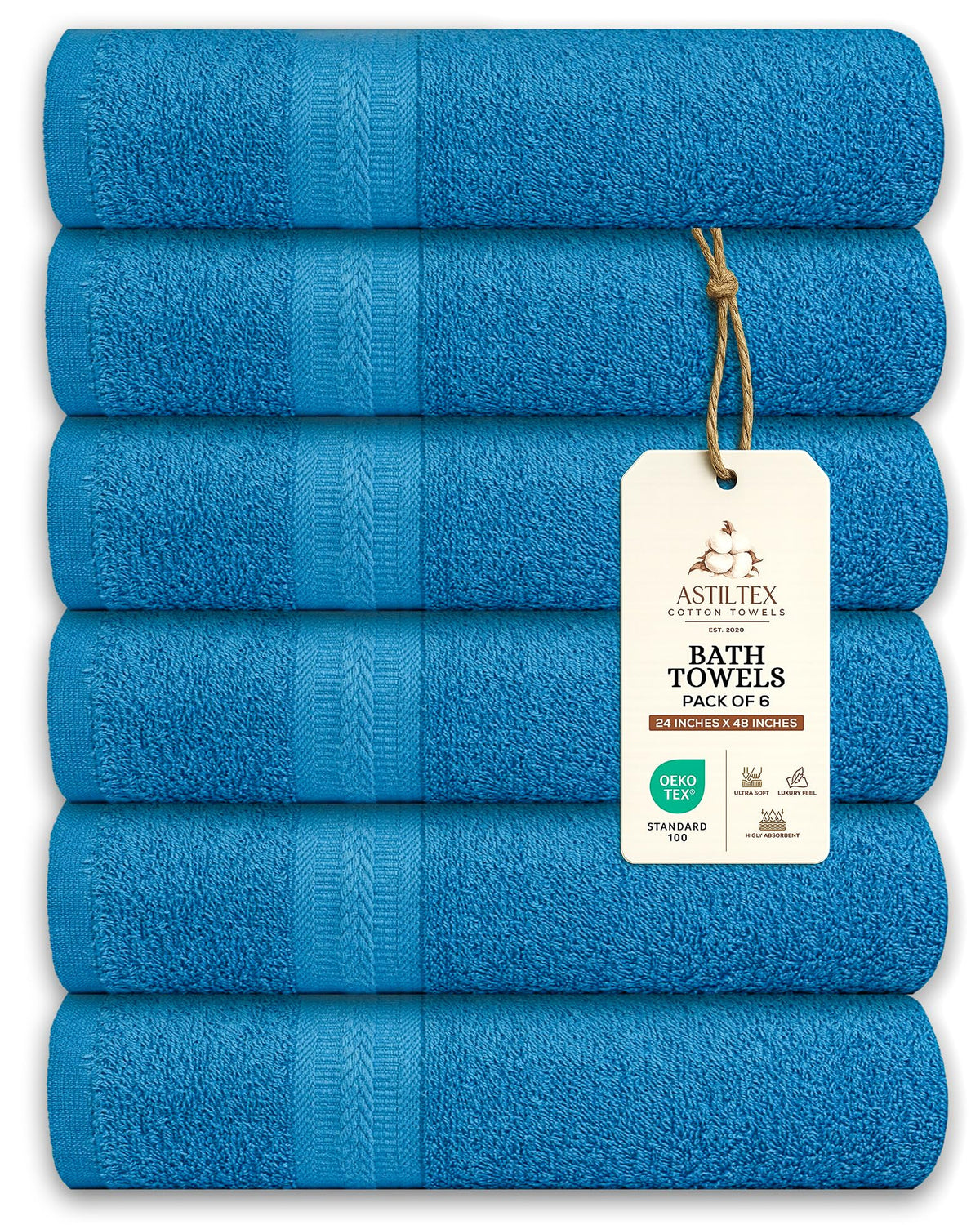 Bath Towels Pack of 6 – 24" x 48" – 100% Cotton Terry, Soft, Quick-Dry & Highly Absorbent – Black Towels for Bathroom, Spa, Gym, Hotel, Pool & Everyday Use