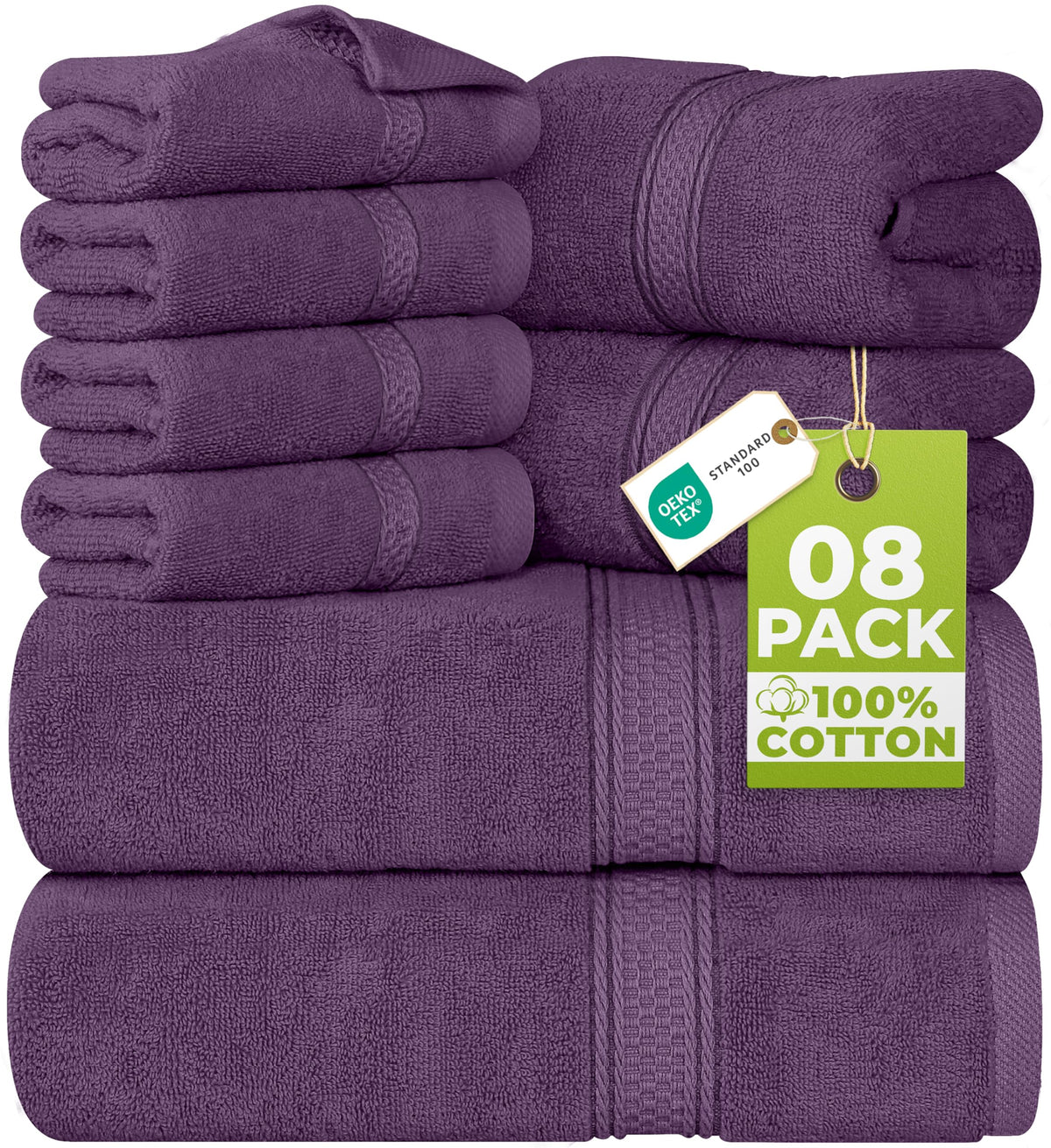 Utopia Towels 8 Piece Majestic Plush Luxury Towel Set, Cotton, Grey
