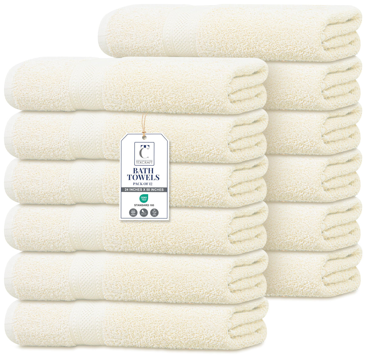 Medium Size Bath Towels Set of 6 – 100% Cotton Terry – 24" x 48" – Quick Dry, Soft & Highly Absorbent – Beige Towels for Bathroom, Gym, Spa, Pool & Daily Use