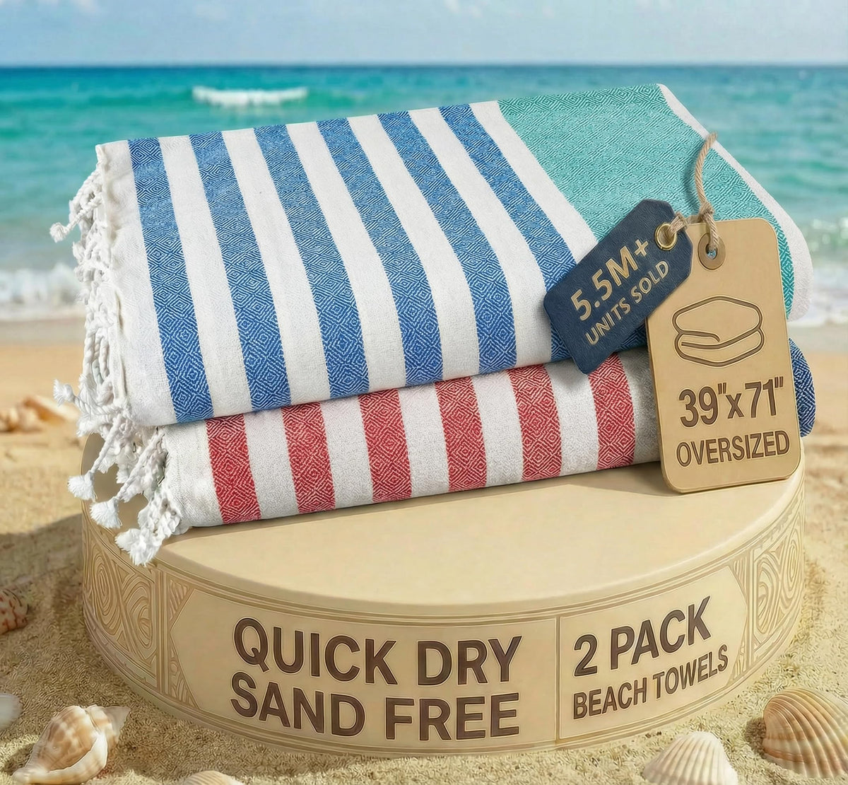 LANE LINEN Turkish Towels 6 Pcs, Beach Towels Oversized, Soft - Beach Party
