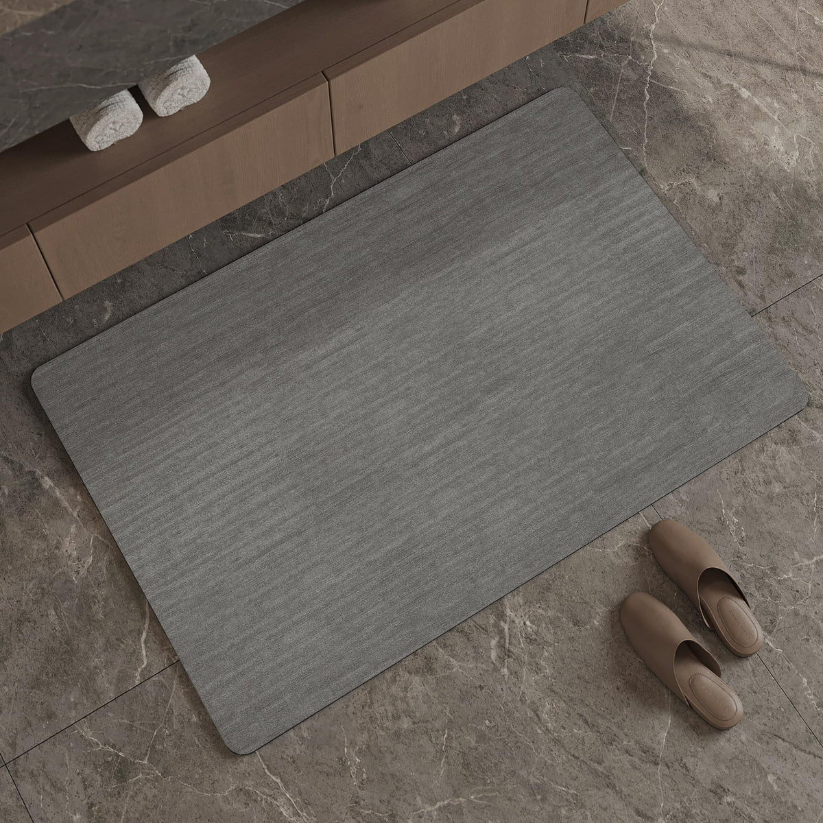 Mecko Bath Mat 16"x24",Ultra Thin Bathroom Rug fit Under Door Light Grey