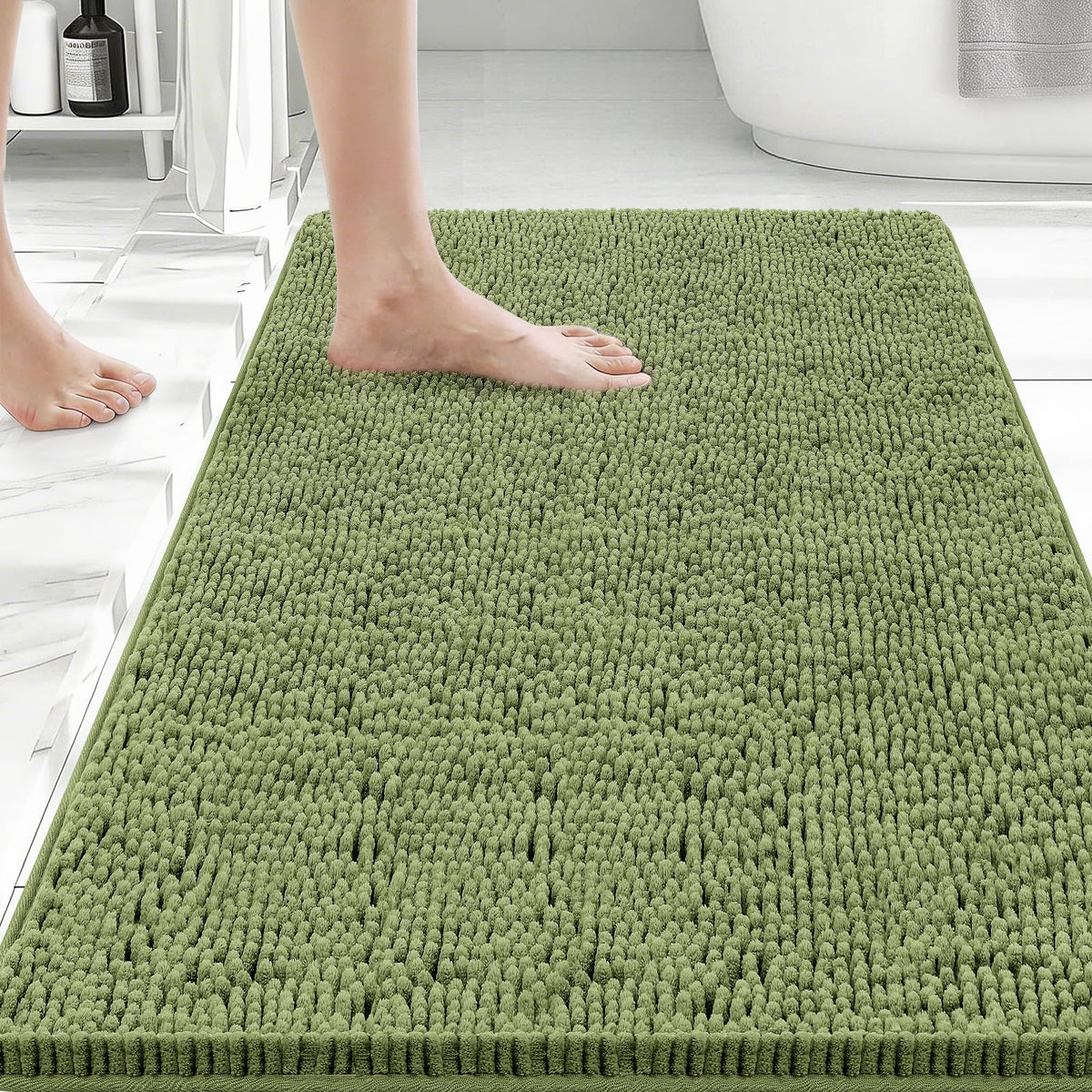 Bcoimo Small Bath Rug Mat,Sage Chenille High Absorbent Bathroom Floor Mats