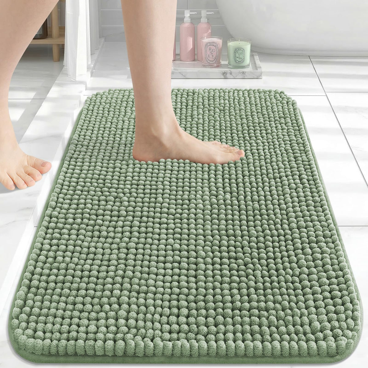 Arotive Chenille Bathroom Rugs 30x20, Soft Absorbent Bath Mat, Grey