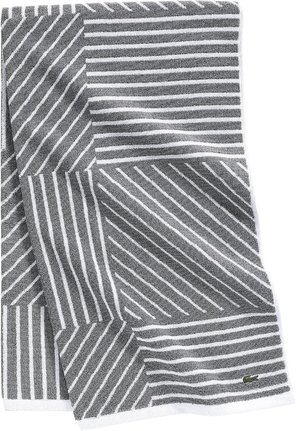 Lacoste Guethary Striped 100% Cotton Bath Towel, Meteorite, 30"x54"