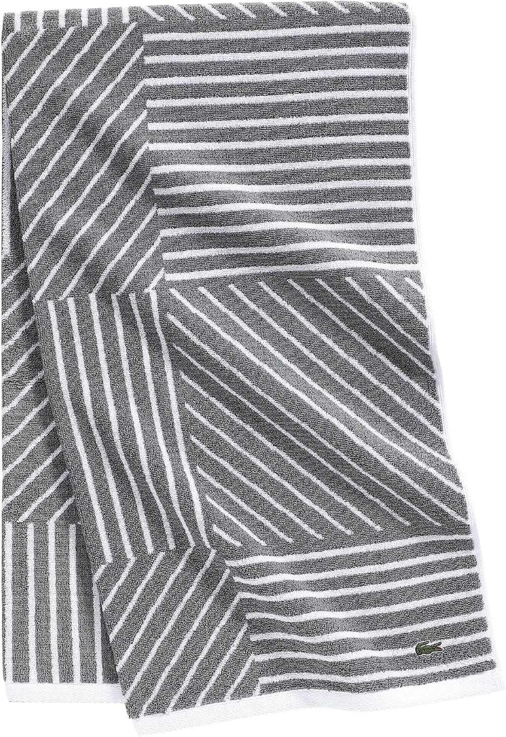 Lacoste Guethary Striped 100% Cotton Bath Towel, Meteorite, 30"x54"