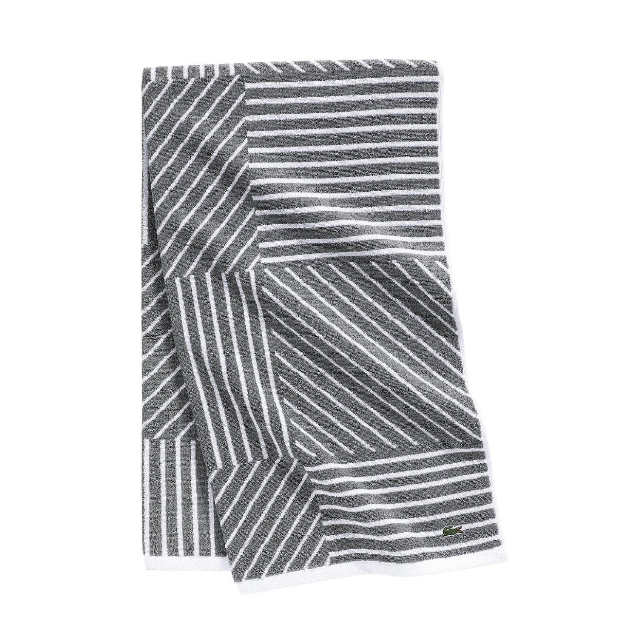 Lacoste Guethary Striped 100% Cotton Bath Towel, Meteorite, 30"x54"