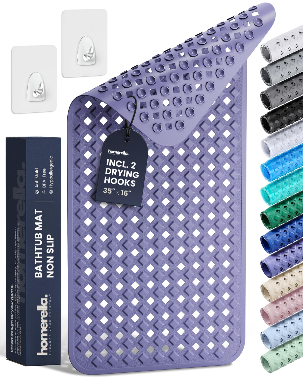 homerella Bathtub Mat Non Slip 35x16 Shower Mat Non Slip Anti Mold BPA Free