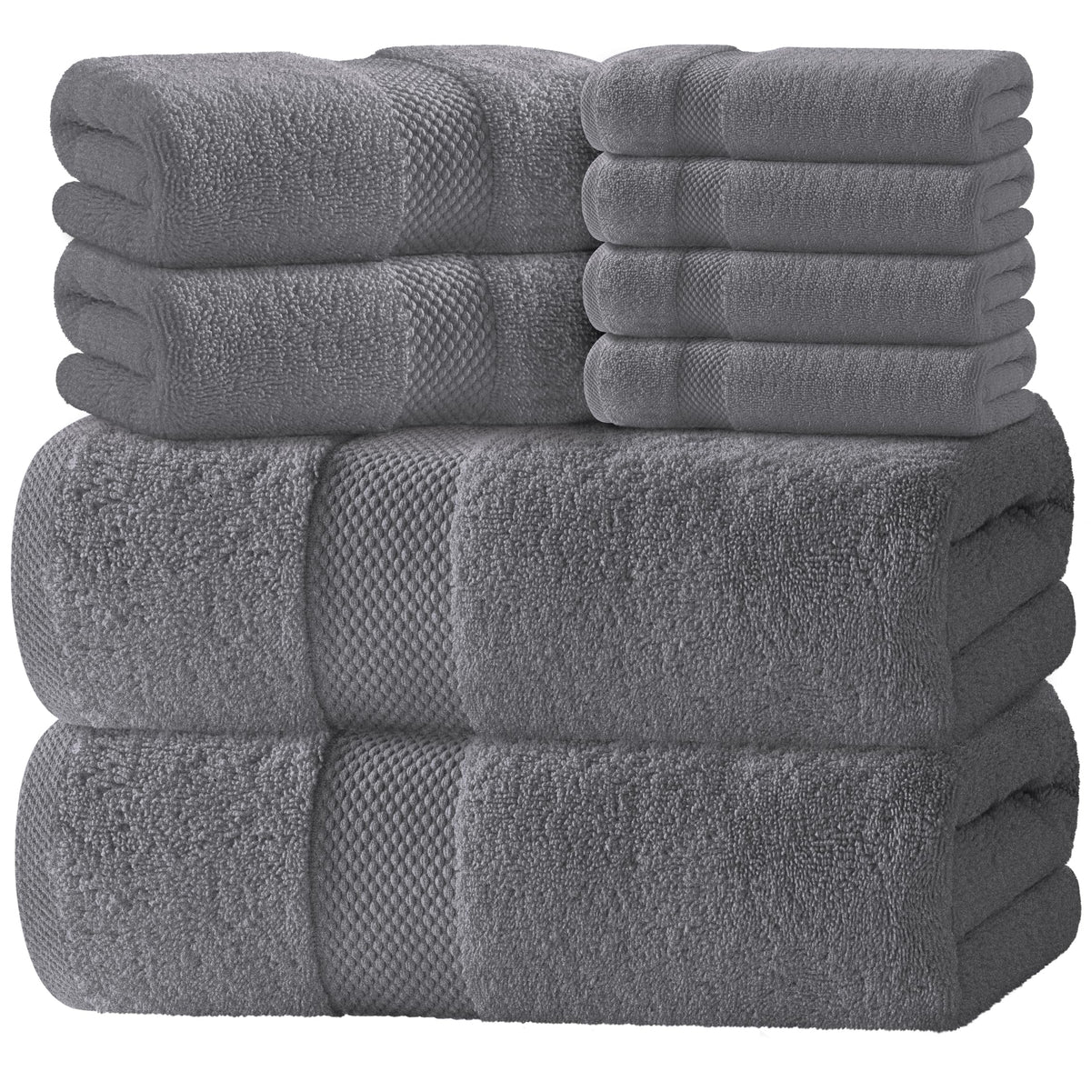 White Classic Luxury Bath Towel Set of 8 Pieces - 100% Turkish Cotton Highly Absorbent Towels for Bathroom, 2 Luxury Bath Towels 700GSM, 2 Hand Towels, 4 Washcloths, Ivory
