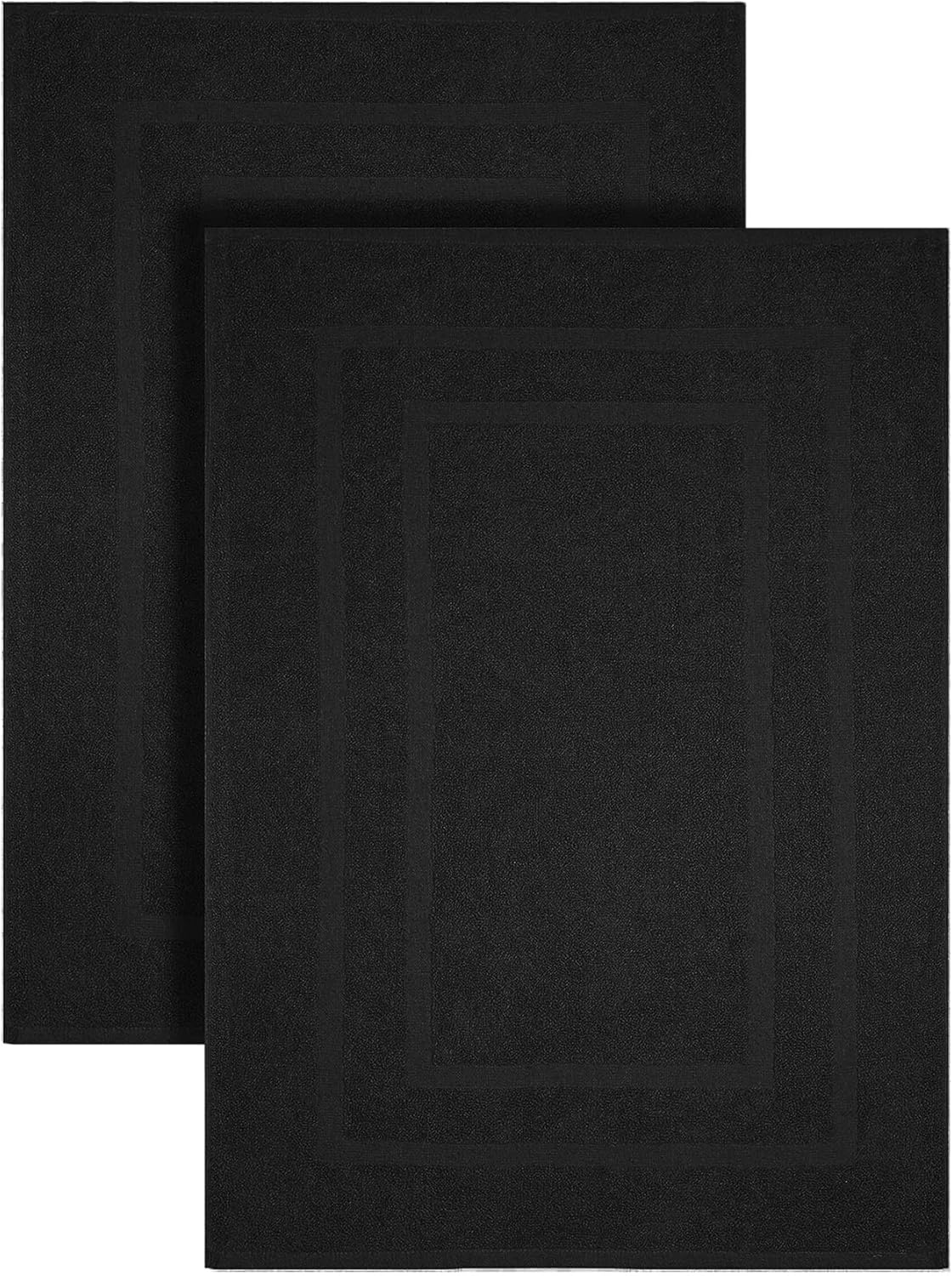 GOLD TEXTILES Premium Black Bath Mat - 2 Pack 22x34 Inches - Not a Bathroom Rug - 100% Ring Spun Cotton - Highly Absorbent & Non Slip Shower Bathroom Floor Mat Towel - Machine Washable