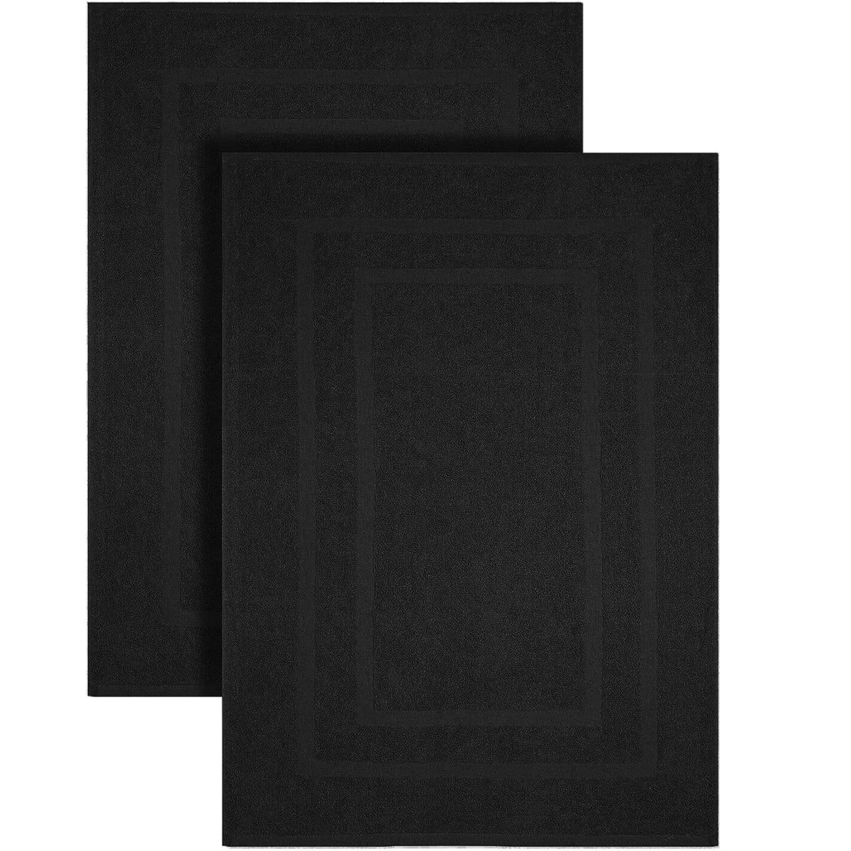 GOLD TEXTILES Premium Black Bath Mat - 2 Pack 22x34 Inches - Not a Bathroom Rug - 100% Ring Spun Cotton - Highly Absorbent & Non Slip Shower Bathroom Floor Mat Towel - Machine Washable