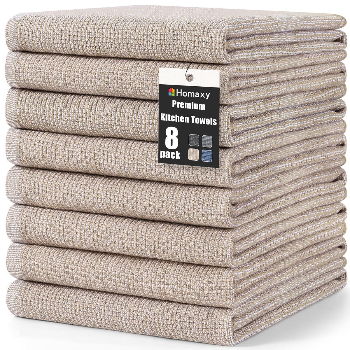 Homaxy 380 GSM Cotton Premium Kitchen Towels 6 Pack, 18"x 28", Khaki