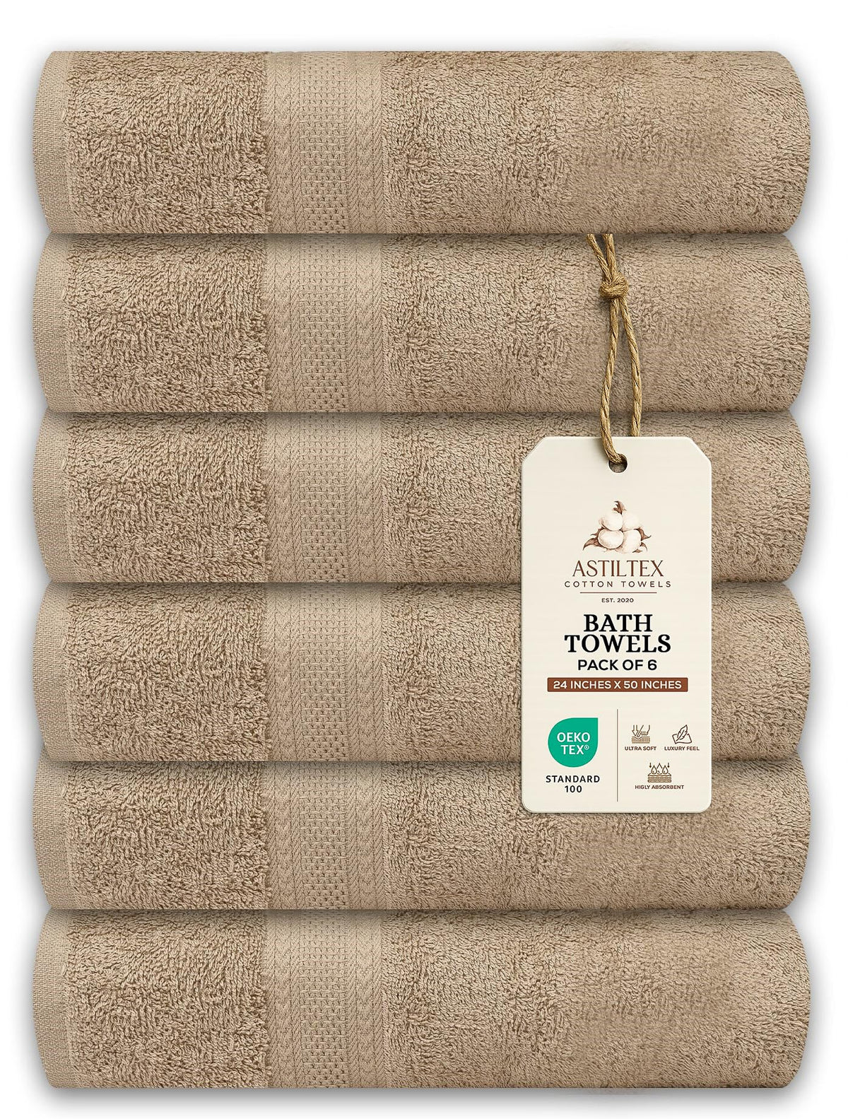Bath Towels Pack of 6 – 24" x 48" – 100% Cotton Terry, Soft, Quick-Dry & Highly Absorbent – Black Towels for Bathroom, Spa, Gym, Hotel, Pool & Everyday Use