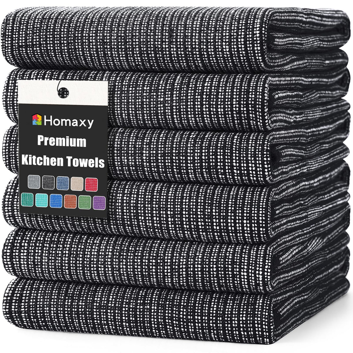 Homaxy 380 GSM Cotton Premium Kitchen Towels 6 Pack, 18"x 28", Khaki