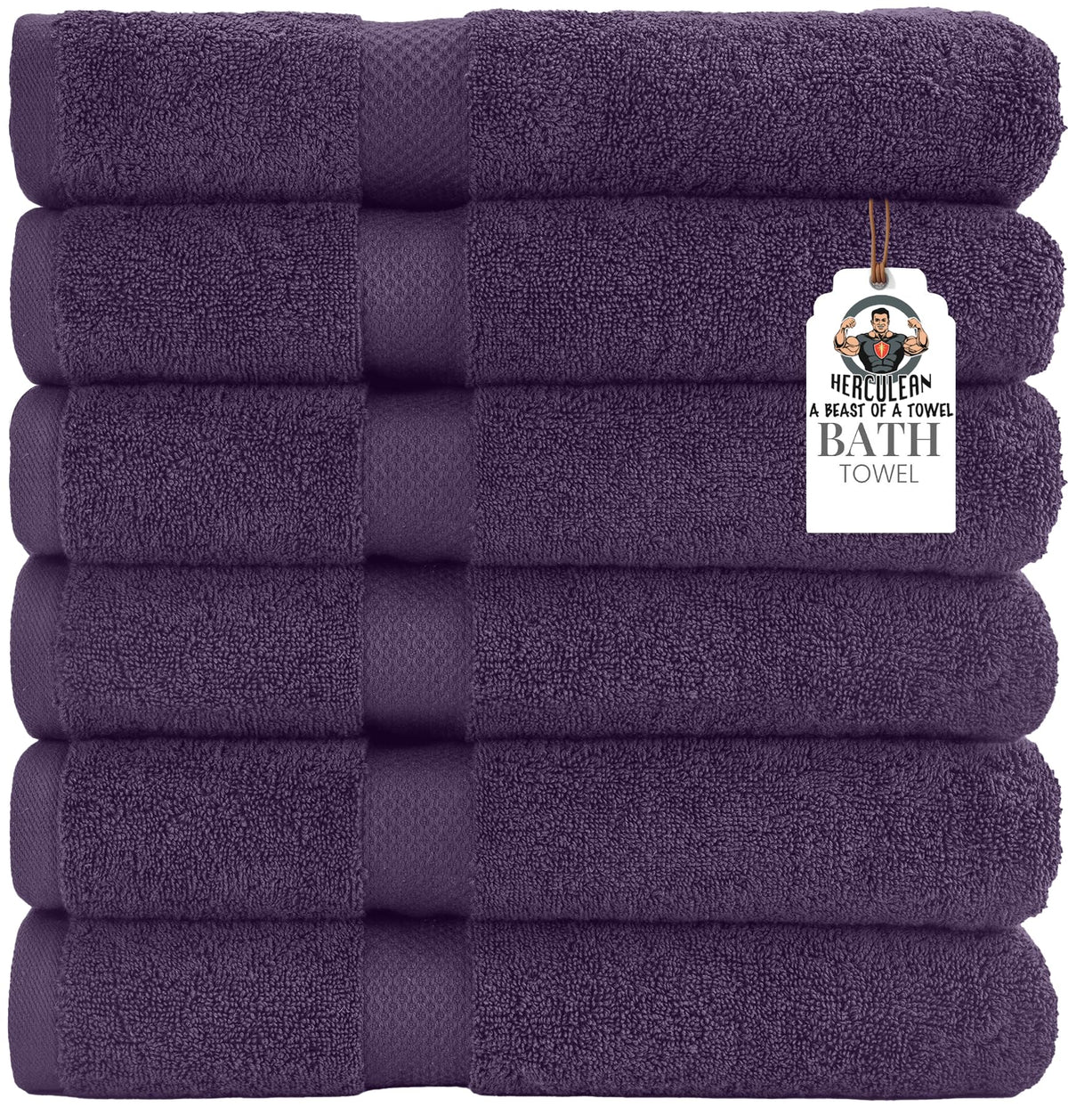 HERCULEAN Premium Bath Towels 24 x 48 Pack of 6 | Quick Dry and Highly Absorbent | 100% Cotton Terry Towels for Bathroom - Perfect for Shower - Pool and Spa - Luxury Soft Towels - Charcoal Grey