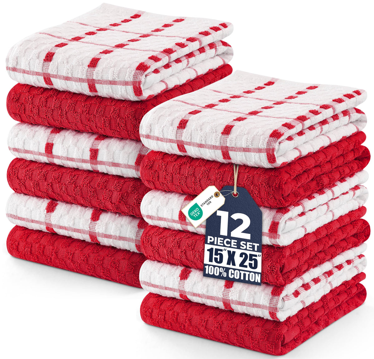 Utopia Kitchen Towels 12 Pack 15x25 Inch 100% Cotton Popcorn Terry
