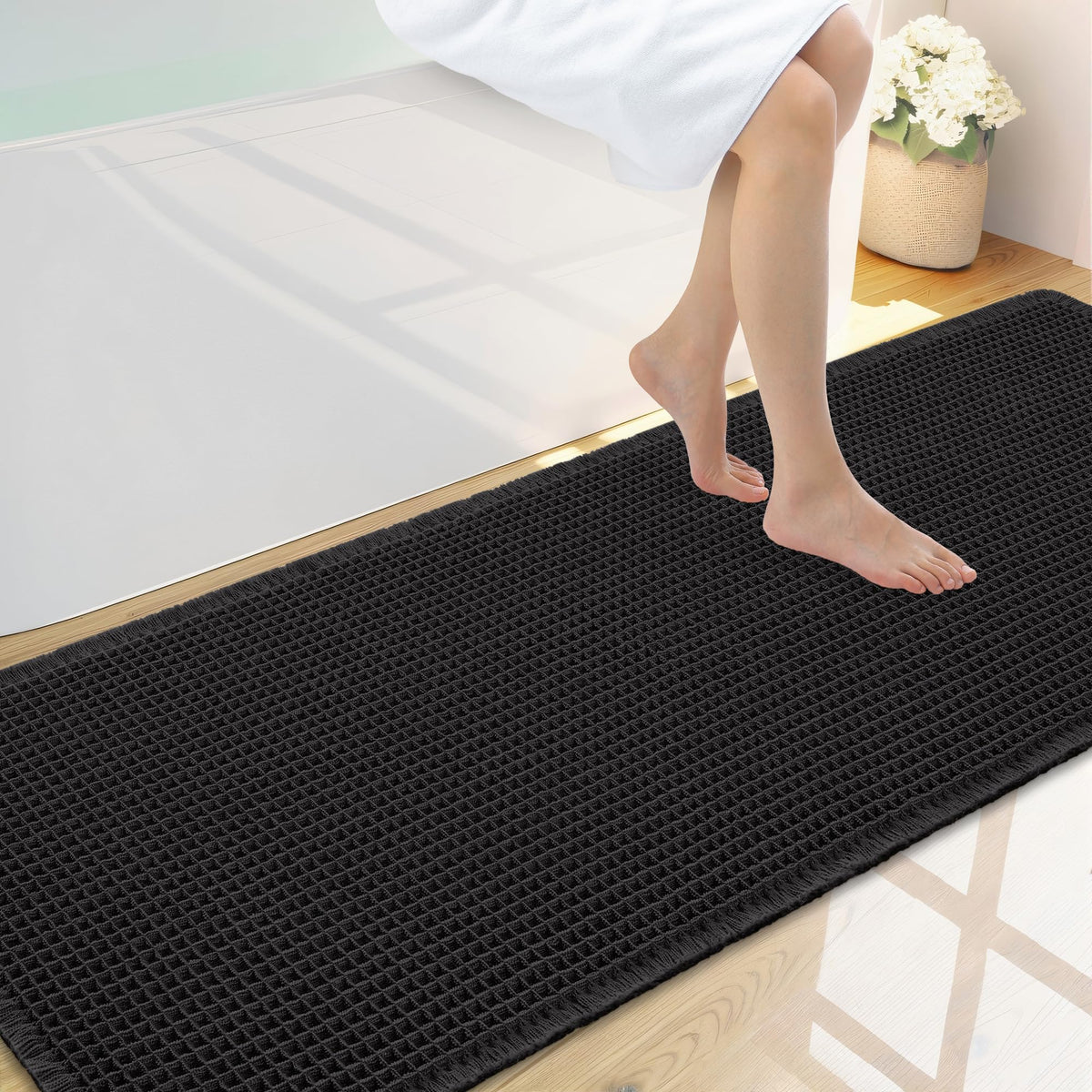 Smiry Waffle Bath Mat 30X20, Extra Soft Absorbent Bathroom Rugs, Brown