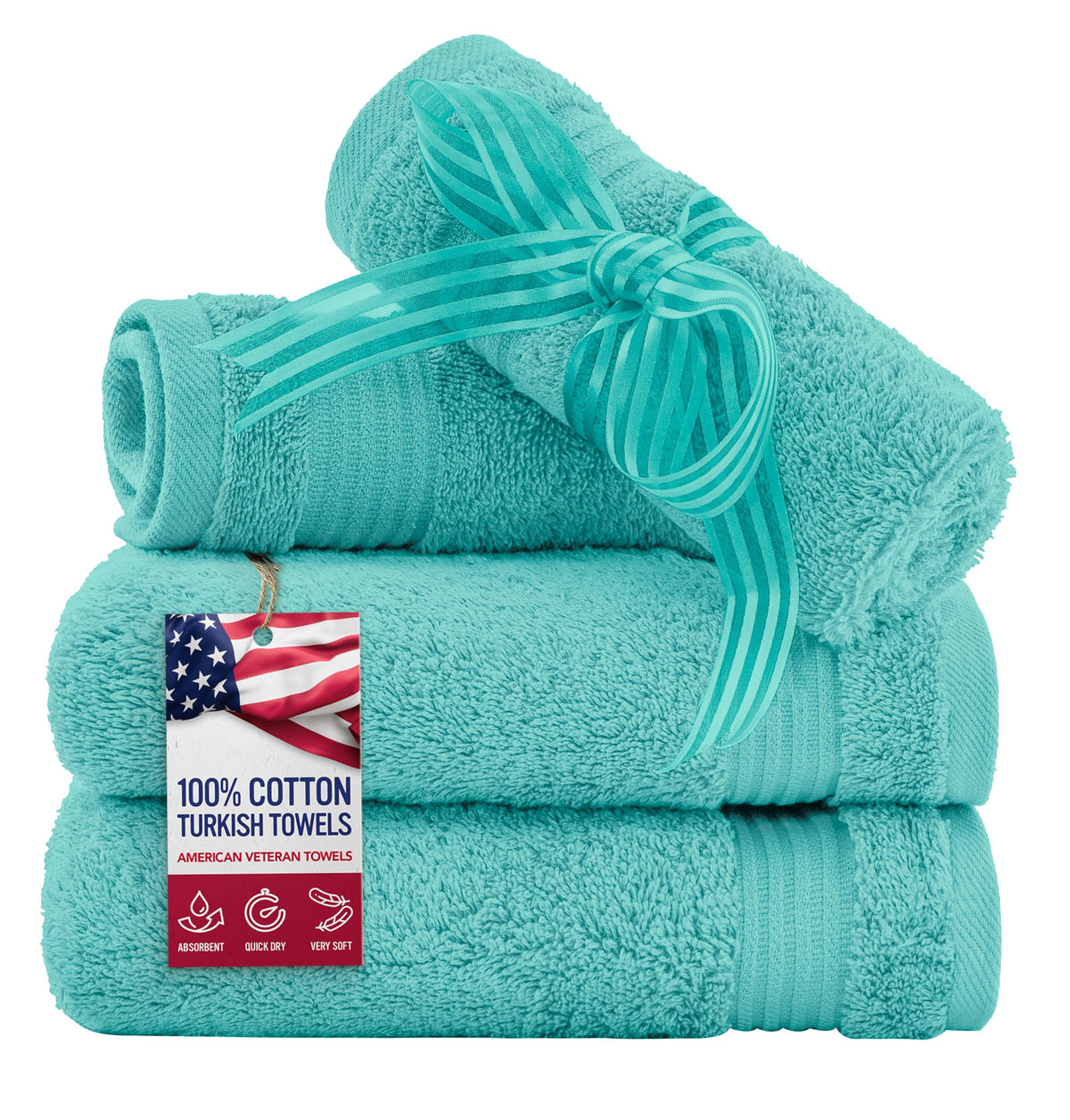 American Veteran Towel, 100% Cotton Turkish Bath Towels for Bathroom 4 Pack, 27x54 Extra Large Premium Soft Drying Bathroom Towels, Navy Blue