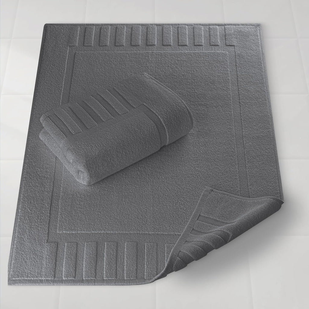 White Classic Luxury Bath Mat Floor Towel Set - Absorbent Cotton Hotel Spa Shower/Bathtub Mats [Not a Bathroom Rug] 22"x34" | 2 Pack | Dark Gray