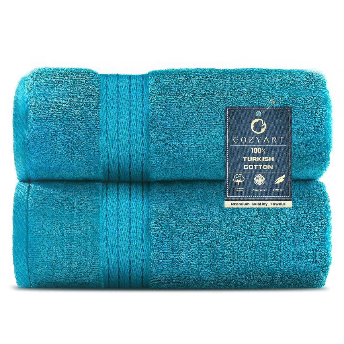 COZYART Luxury Bath Towel Set 6 Pcs, Dark Green 100% Turkish Cotton 650 GSM