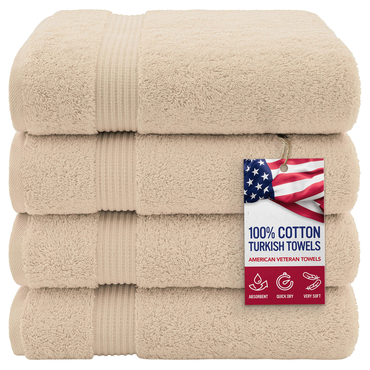 American Veteran Towel, 100% Cotton Turkish Bath Towels for Bathroom 4 Pack, 27x54 Extra Large Premium Soft Drying Bathroom Towels, Navy Blue