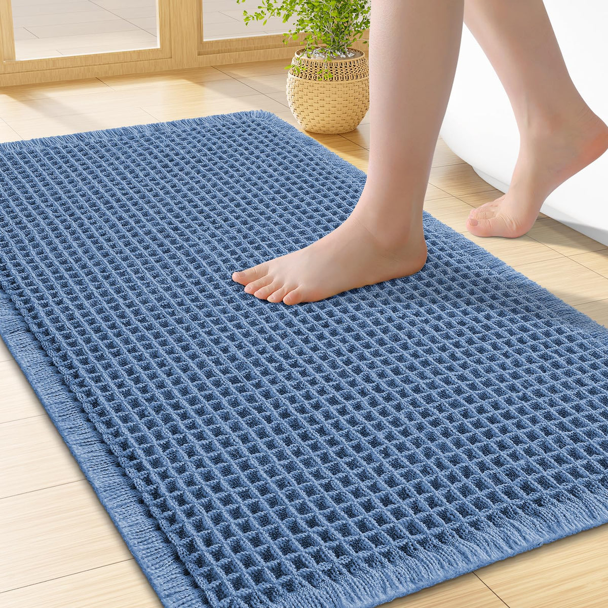 Smiry Waffle Bath Mat 30X20, Extra Soft Absorbent Bathroom Rugs, Brown