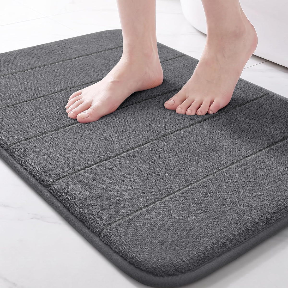 Yimobra Memory Foam Bath Mat, Super Soft Absorbent Bathroom Rug Non Slip, Quick Dry, Machine Washable Floor Carpet for Tub Shower, Home Decor Accessories, 24x17, Grey
