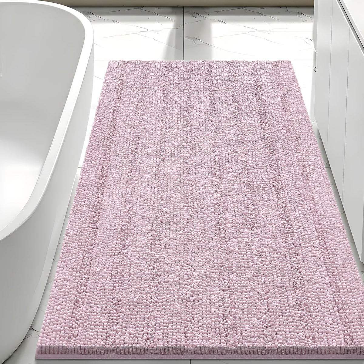 Bcoimo Small Bath Rug Mat,24x17 Chenille Non Slip Black Bathroom Floor Mats