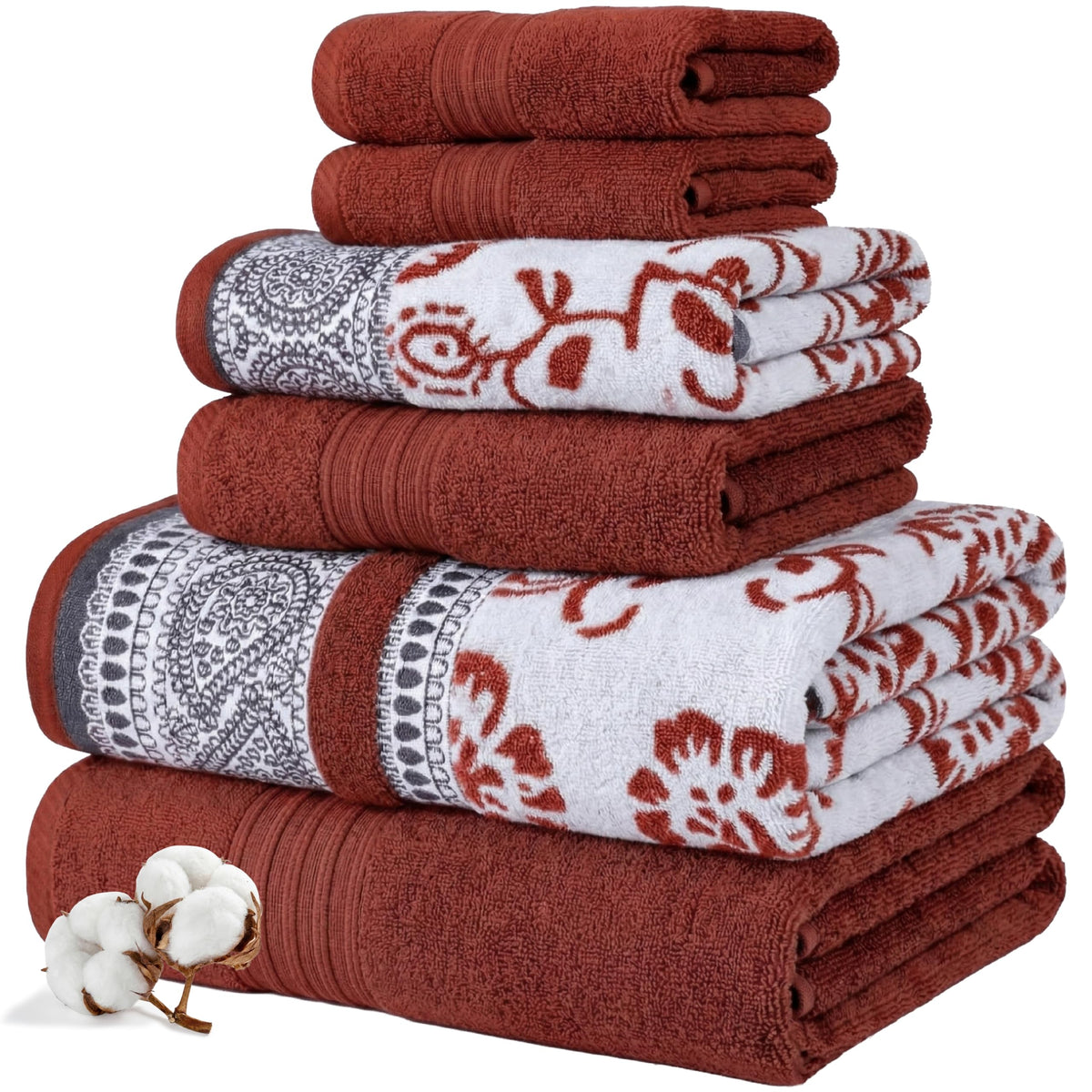 Modern Threads 6 Piece Bath Towel Set – Bathroom Set with 2 Bath Towels, 2 Hand Towels, and 2 Wash Cloths – 100% Cotton, Super Absorbent & Extra Soft – Reversible Classic Diamond (Aqua)