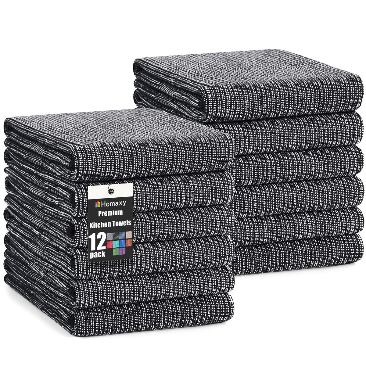 Homaxy 380 GSM Cotton Premium Kitchen Towels 6 Pack, 18"x 28", Khaki