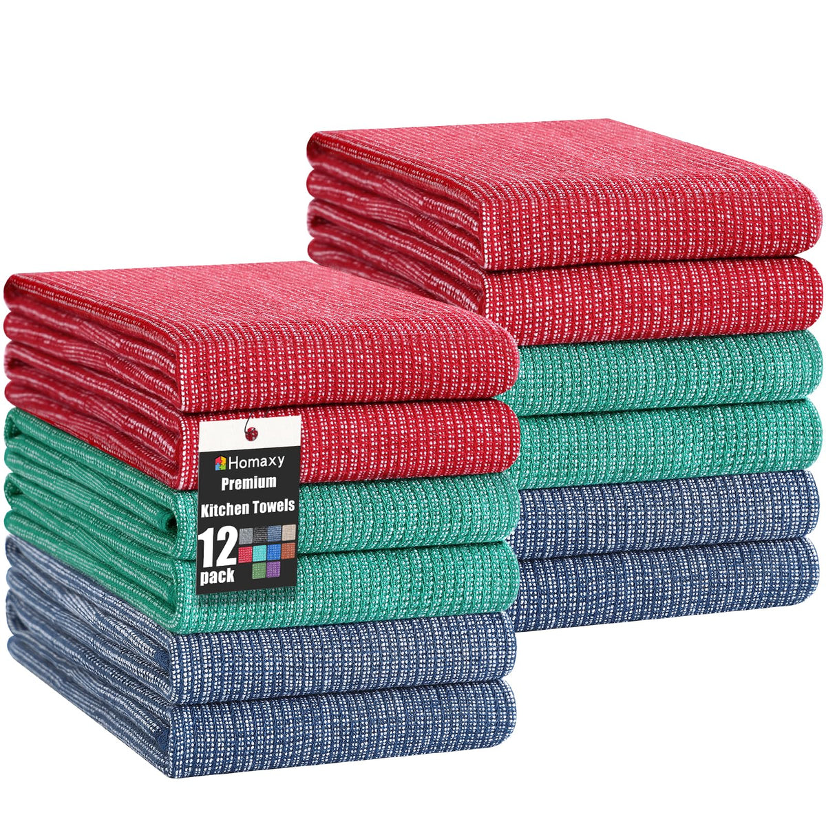Homaxy 380 GSM Cotton Premium Kitchen Towels 6 Pack, 18"x 28", Khaki