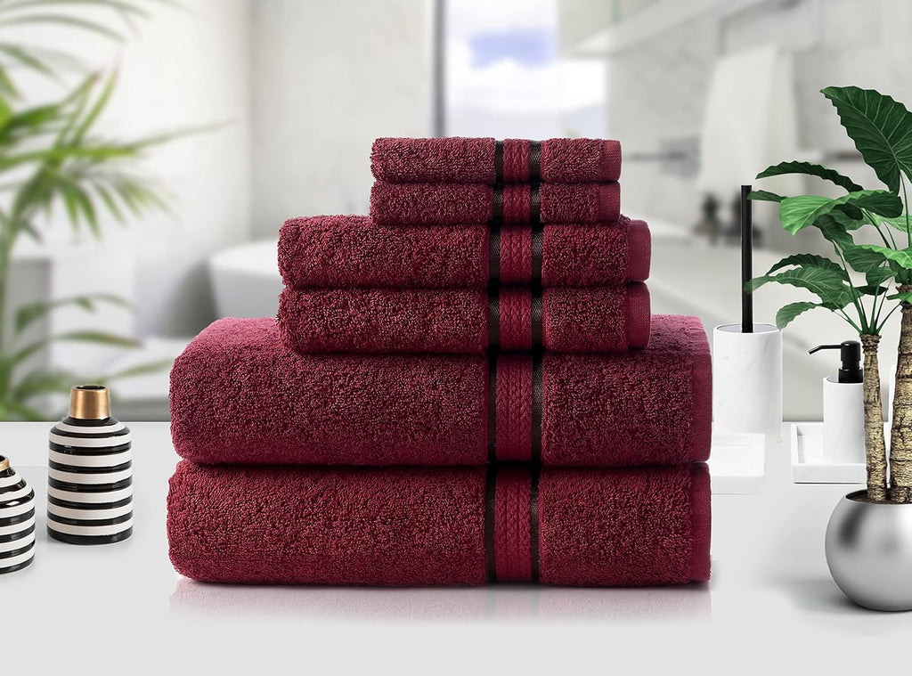 COTTON CRAFT Ultra Soft 6 Piece Towel Set - 100% Cotton Towels - Burgundy