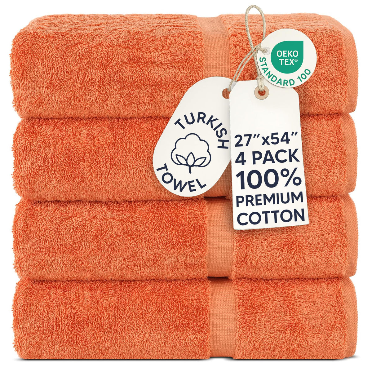 Chakir Turkish Linens 100% Cotton 4-Pack Bath Towels 27x54, Gray
