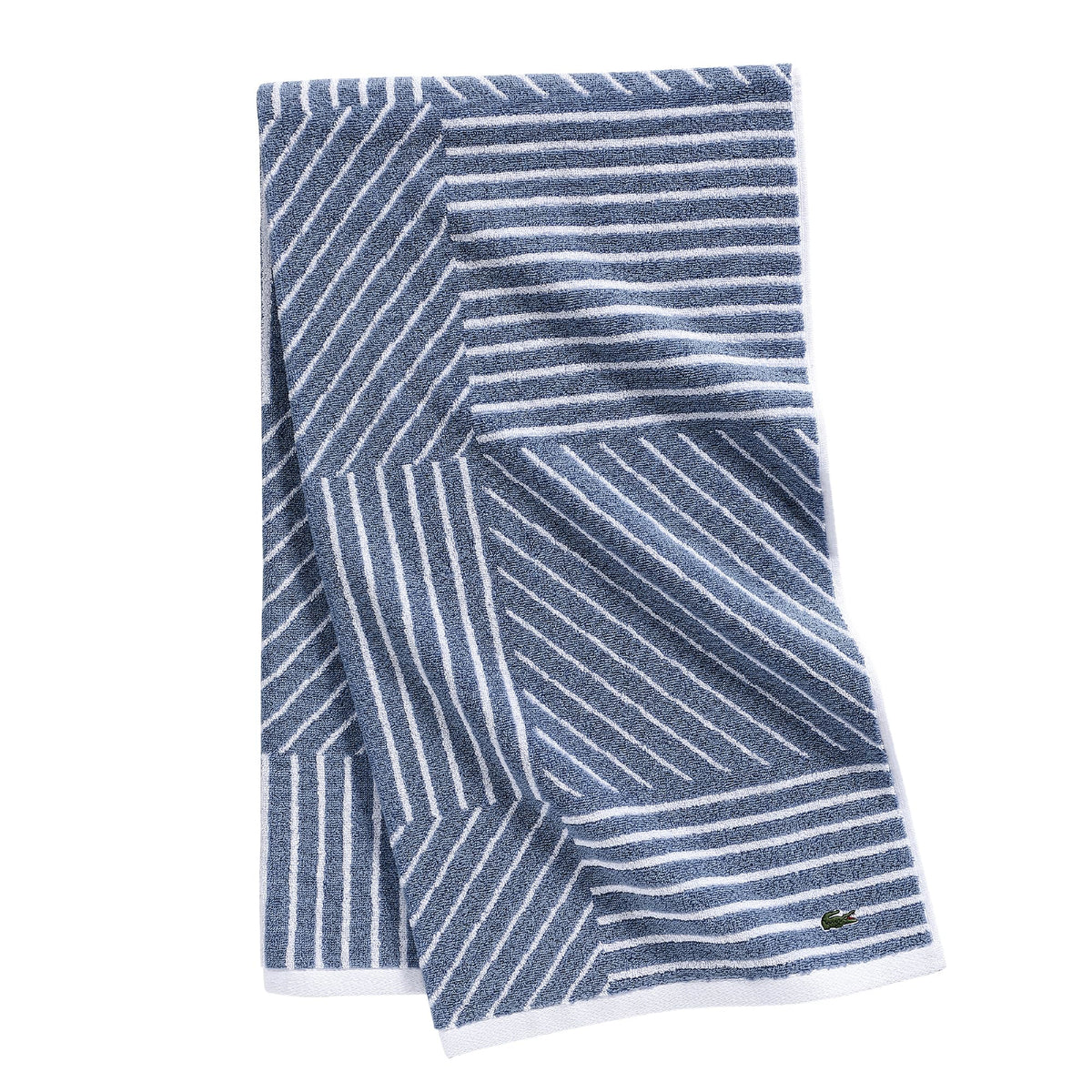 Lacoste Guethary Striped 100% Cotton Bath Towel, Meteorite, 30"x54"