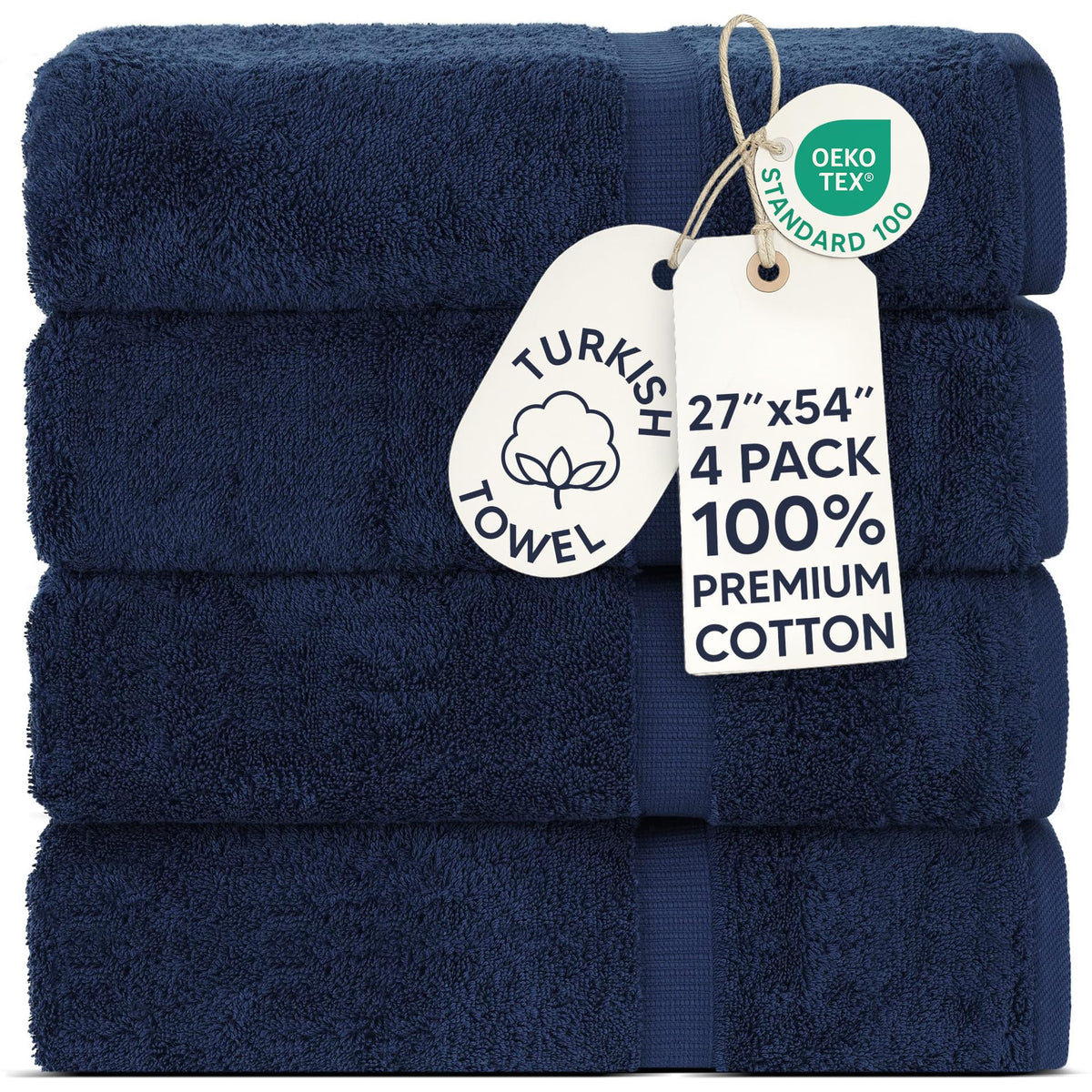 Chakir Turkish Linens 100% Cotton 4-Pack Bath Towels 27x54, Gray