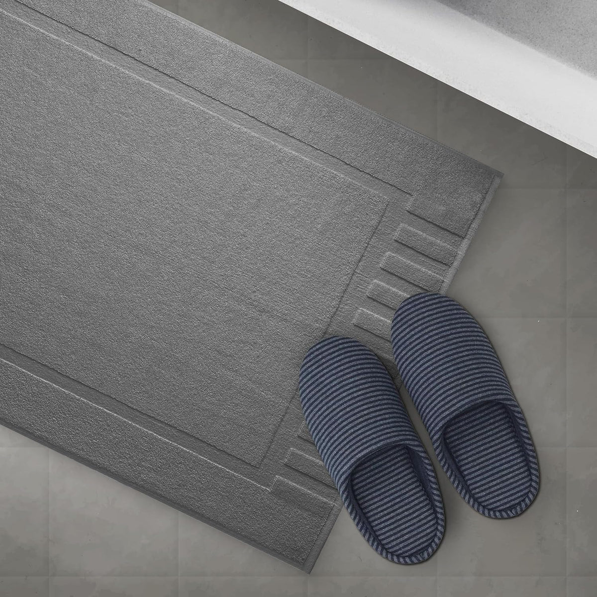 White Classic Luxury Bath Mat Floor Towel Set - Absorbent Cotton Hotel Spa Shower/Bathtub Mats [Not a Bathroom Rug] 22"x34" | 2 Pack | Dark Gray