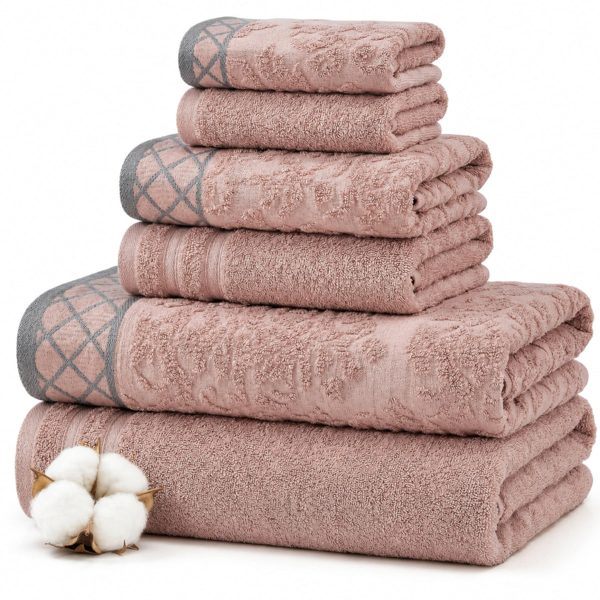 Modern Threads 6 Piece Bath Towel Set – Bathroom Towel Set with 2 Bath Towels, 2 Hand Towels & 2 Washcloths – 100% Cotton, Soft & Absorbent – Geometric (Soft Olive)