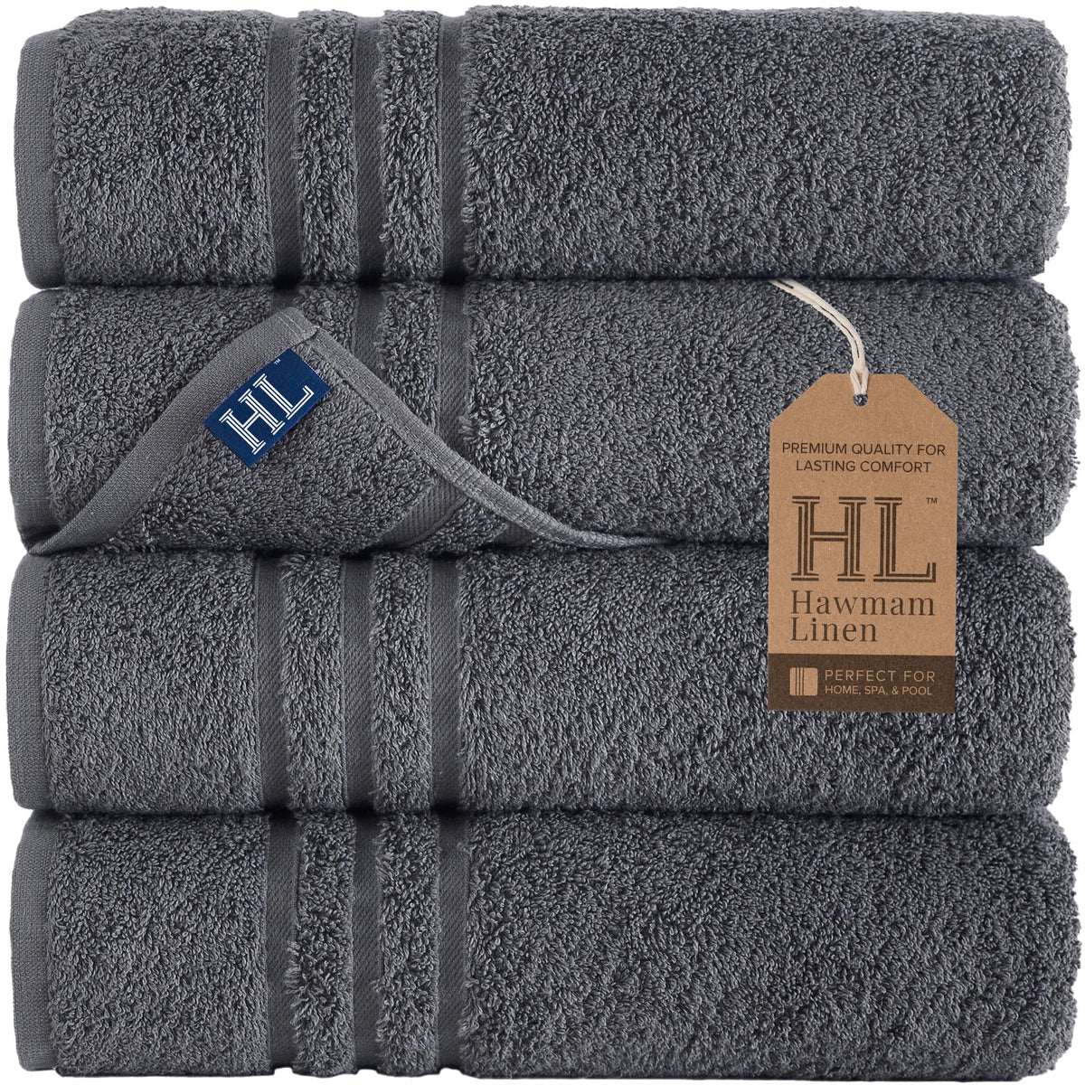 Hawmam Linen White Bath Towels 4 Pack 27 x 54 Inches 100% Turkish Cotton Soft Lightweight and Highly Absorbent Quick Drying Towels, Premium Quality Perfect for Daily Use