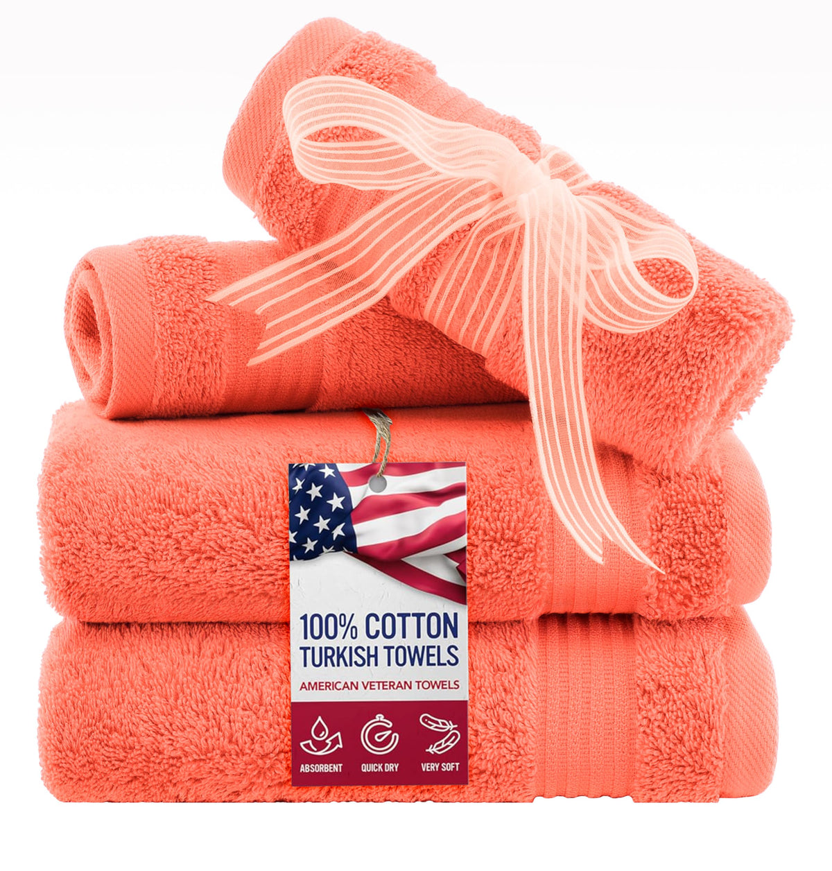 American Veteran Towel, 100% Cotton Turkish Bath Towels for Bathroom 4 Pack, 27x54 Extra Large Premium Soft Drying Bathroom Towels, Navy Blue