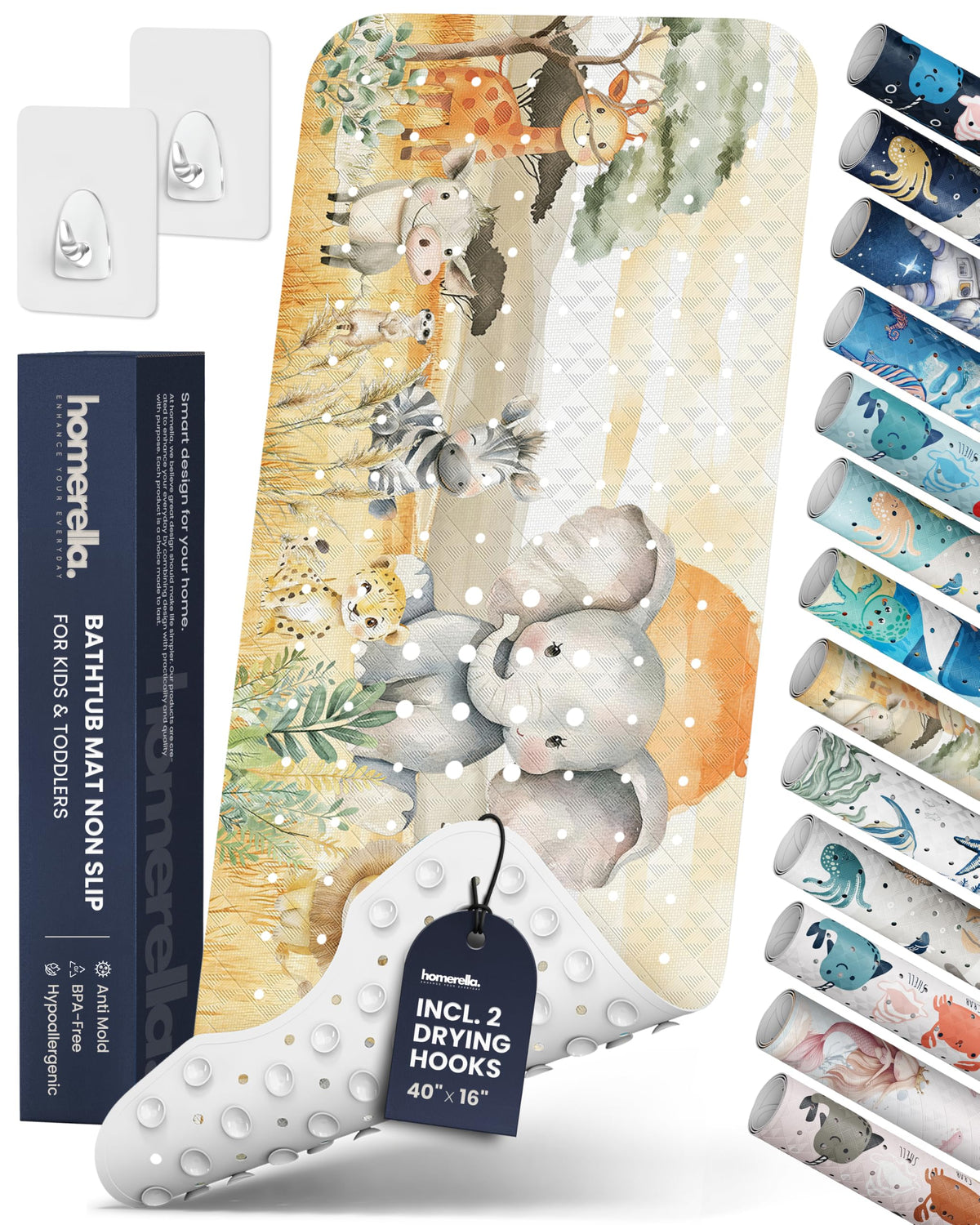 homerella Bathtub Mat Non Slip Kids 40x16 Baby Bath Mat Non Slip Anti Mold