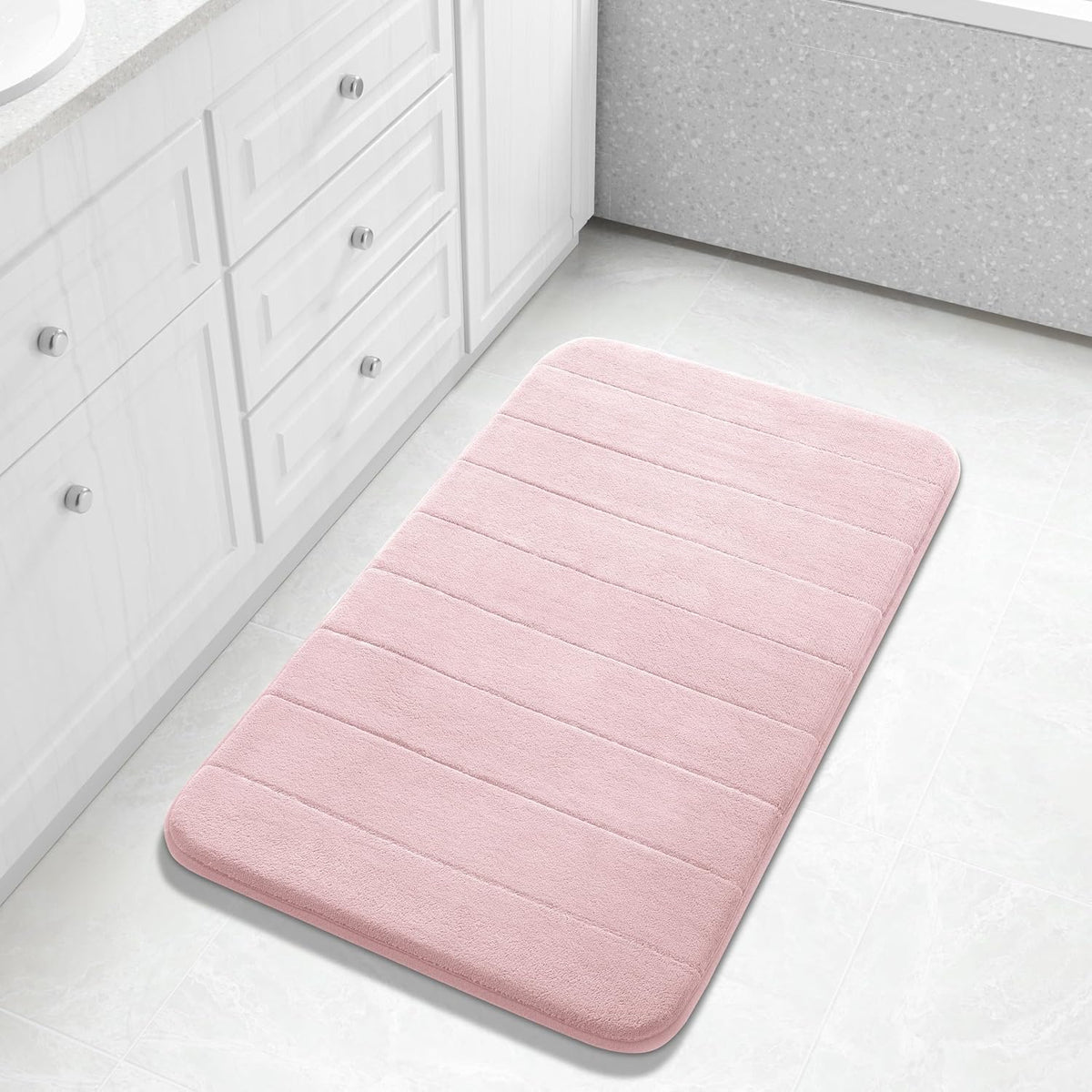 Yimobra Memory Foam Bath Mat, Super Soft Absorbent Bathroom Rug Non Slip, Quick Dry, Machine Washable Floor Carpet for Tub Shower, Home Decor Accessories, 24x17, Grey