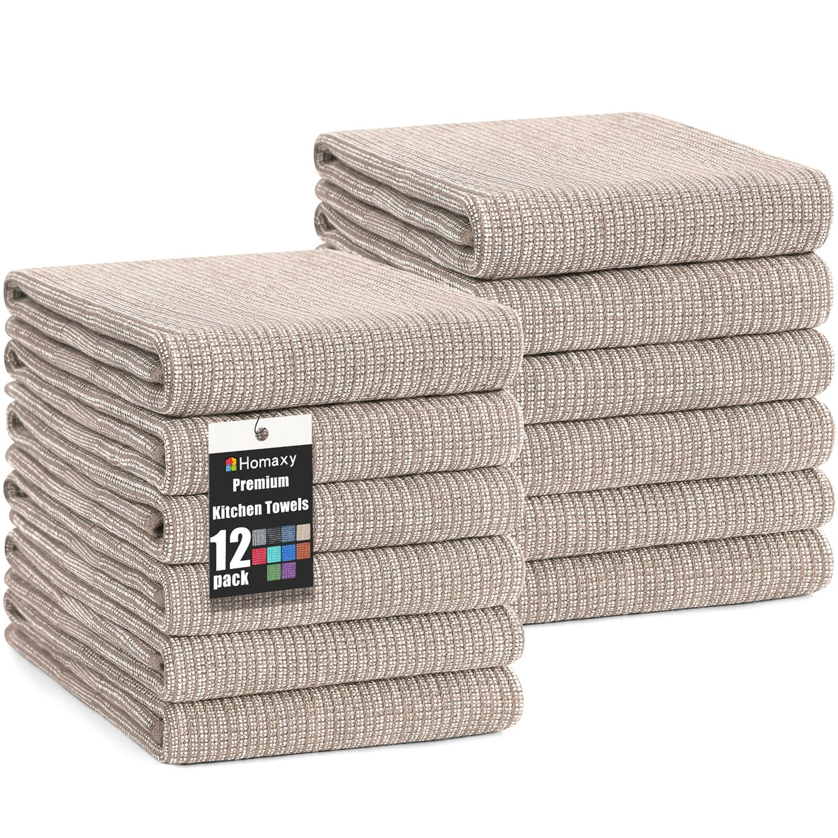 Homaxy 380 GSM Cotton Premium Kitchen Towels 6 Pack, 18"x 28", Khaki