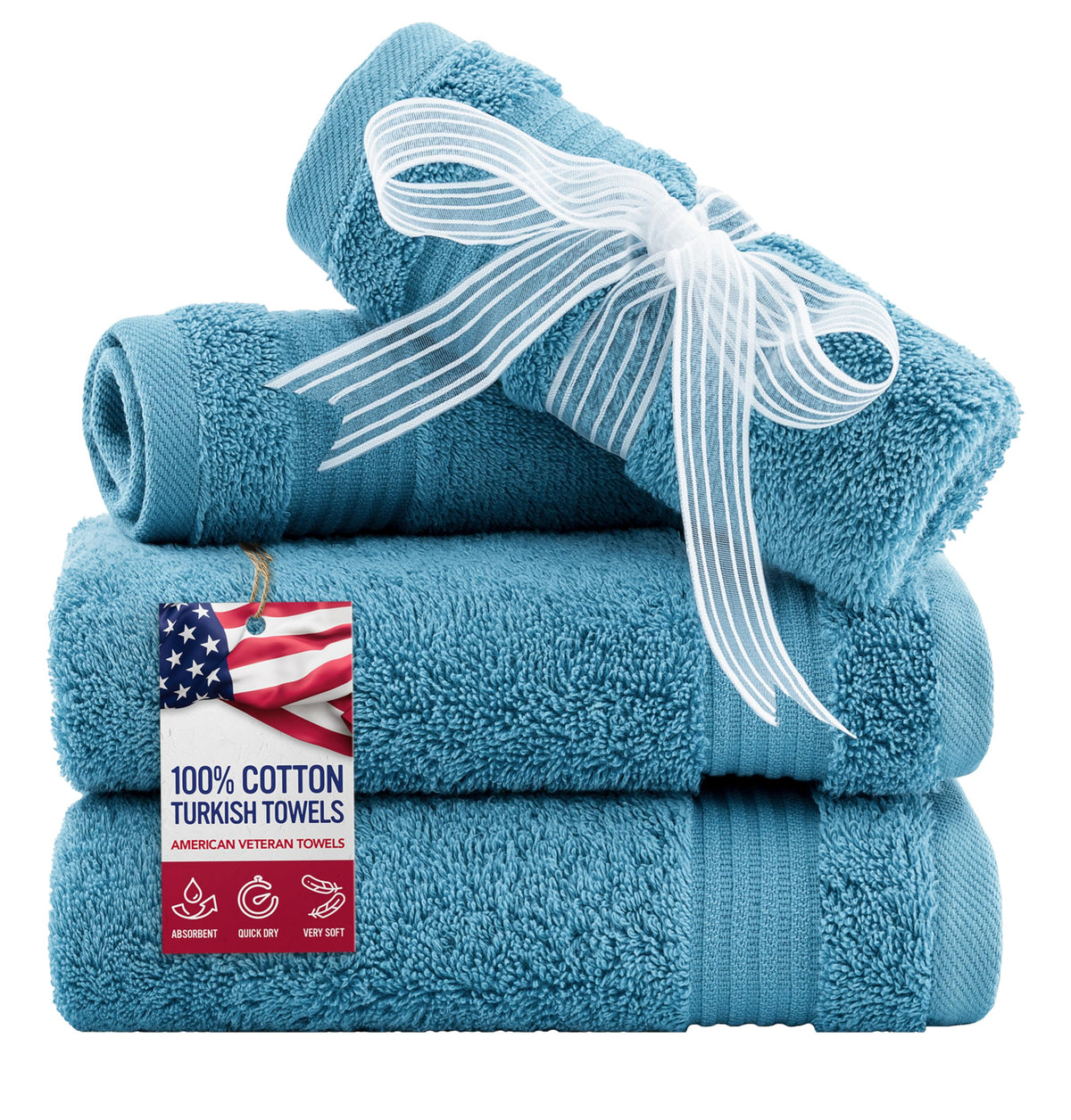 American Veteran Towel, 100% Cotton Turkish Bath Towels for Bathroom 4 Pack, 27x54 Extra Large Premium Soft Drying Bathroom Towels, Navy Blue