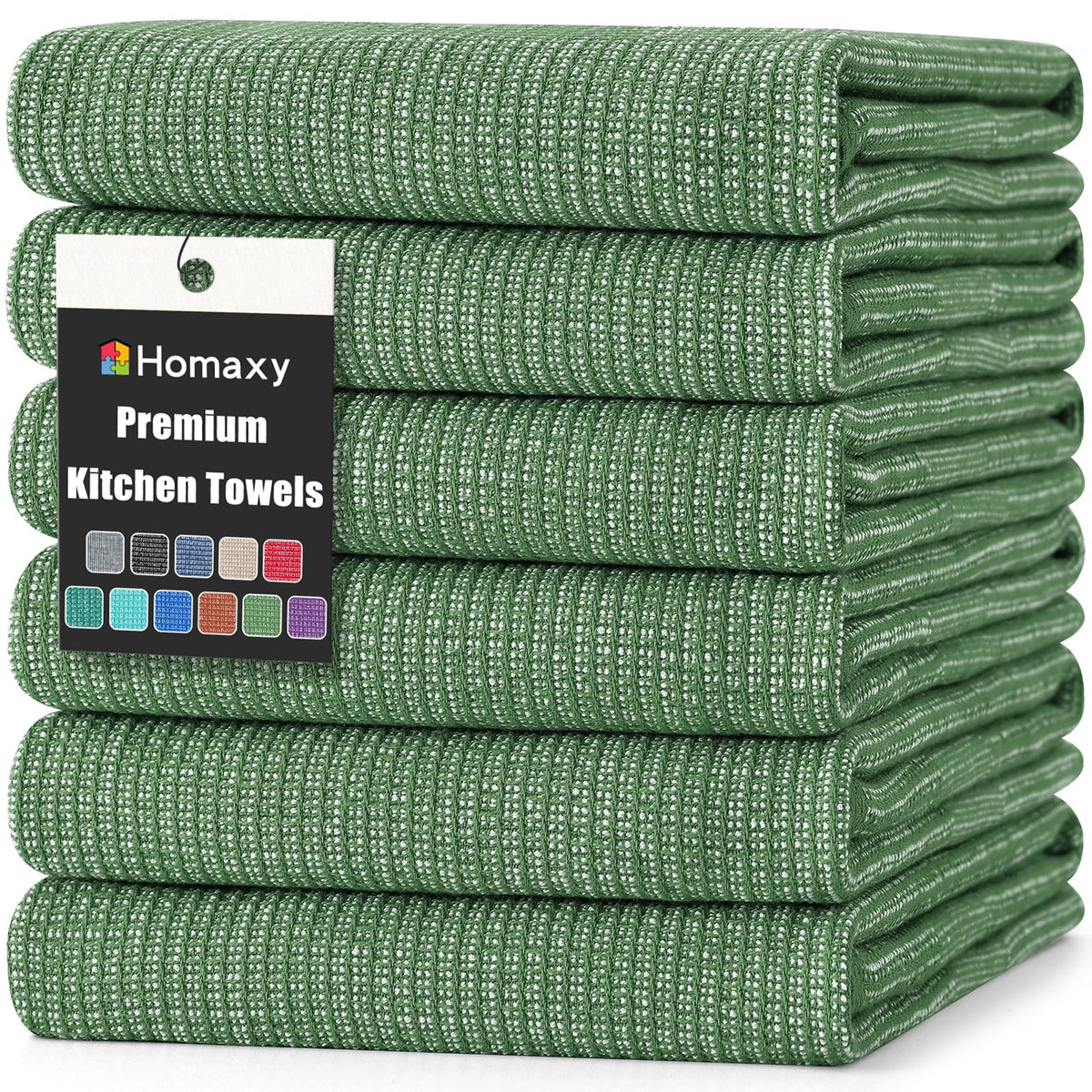 Homaxy 380 GSM Cotton Premium Kitchen Towels 6 Pack, 18"x 28", Khaki