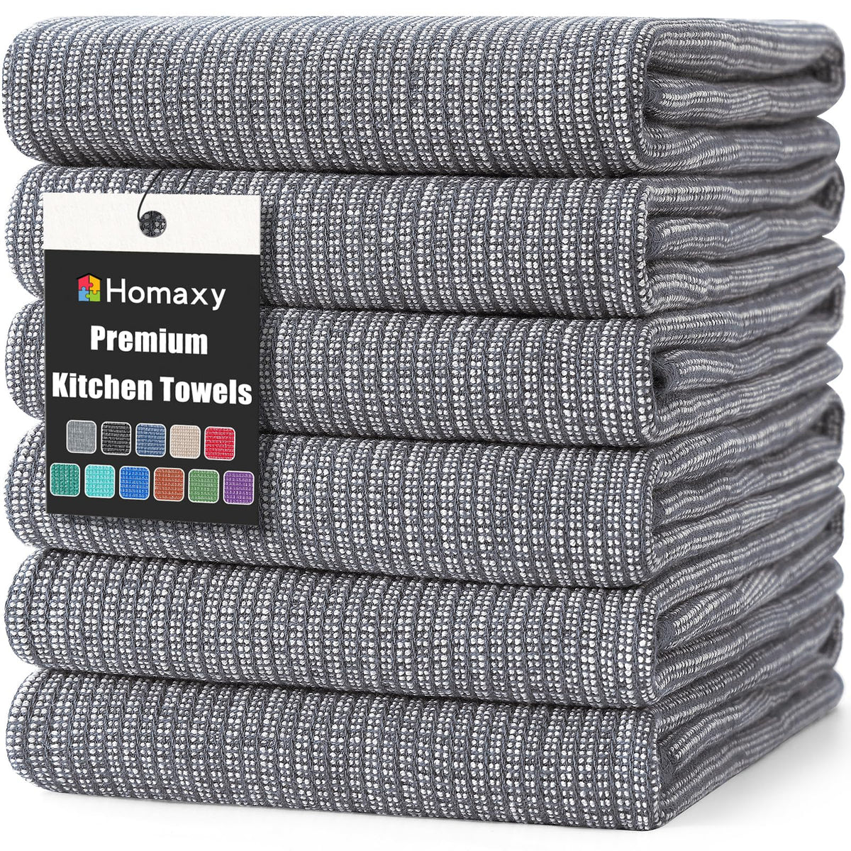 Homaxy 380 GSM Cotton Premium Kitchen Towels 6 Pack, 18"x 28", Khaki
