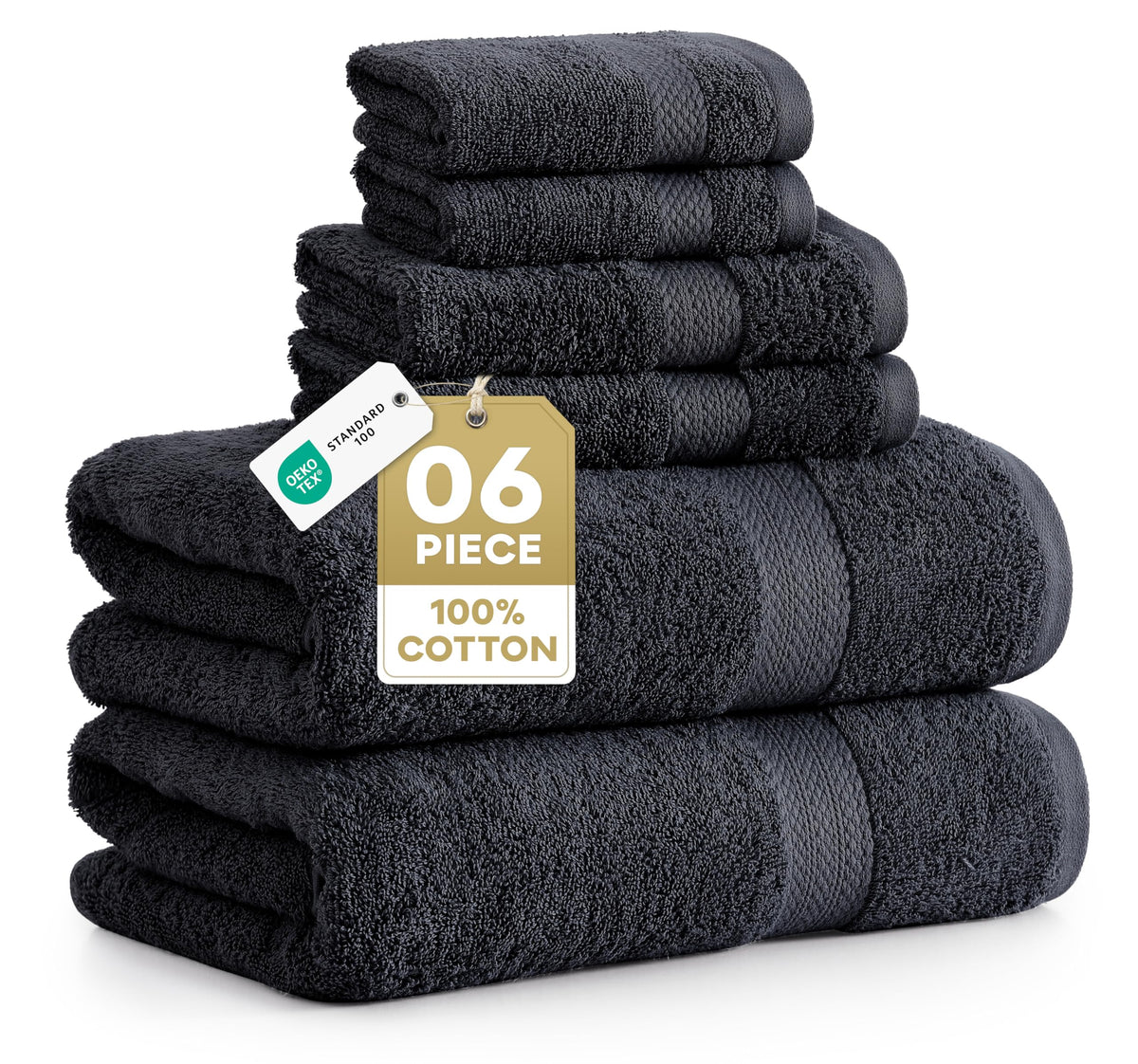 LANE LINEN Bath Towel Set Absorbent Quick Dry 100% Cotton 6 Piece - Navy