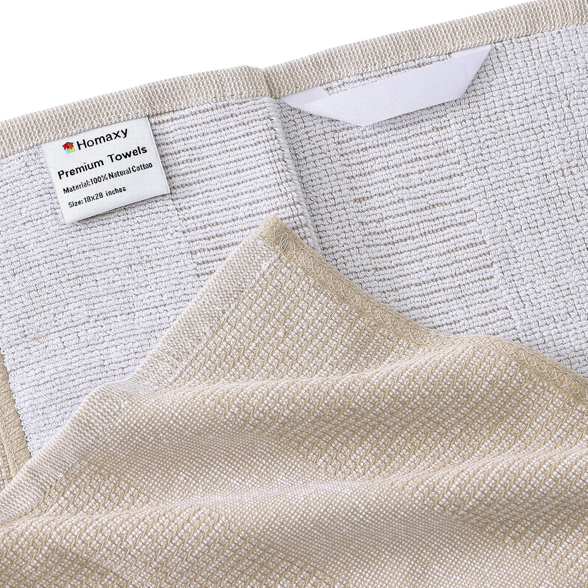 Homaxy 380 GSM Cotton Premium Kitchen Towels 6 Pack, 18"x 28", Khaki
